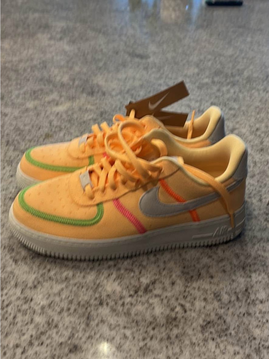 Nike Orange Low-Top Sneakers With Gray Swoosh And Neon Green & Pink Accents